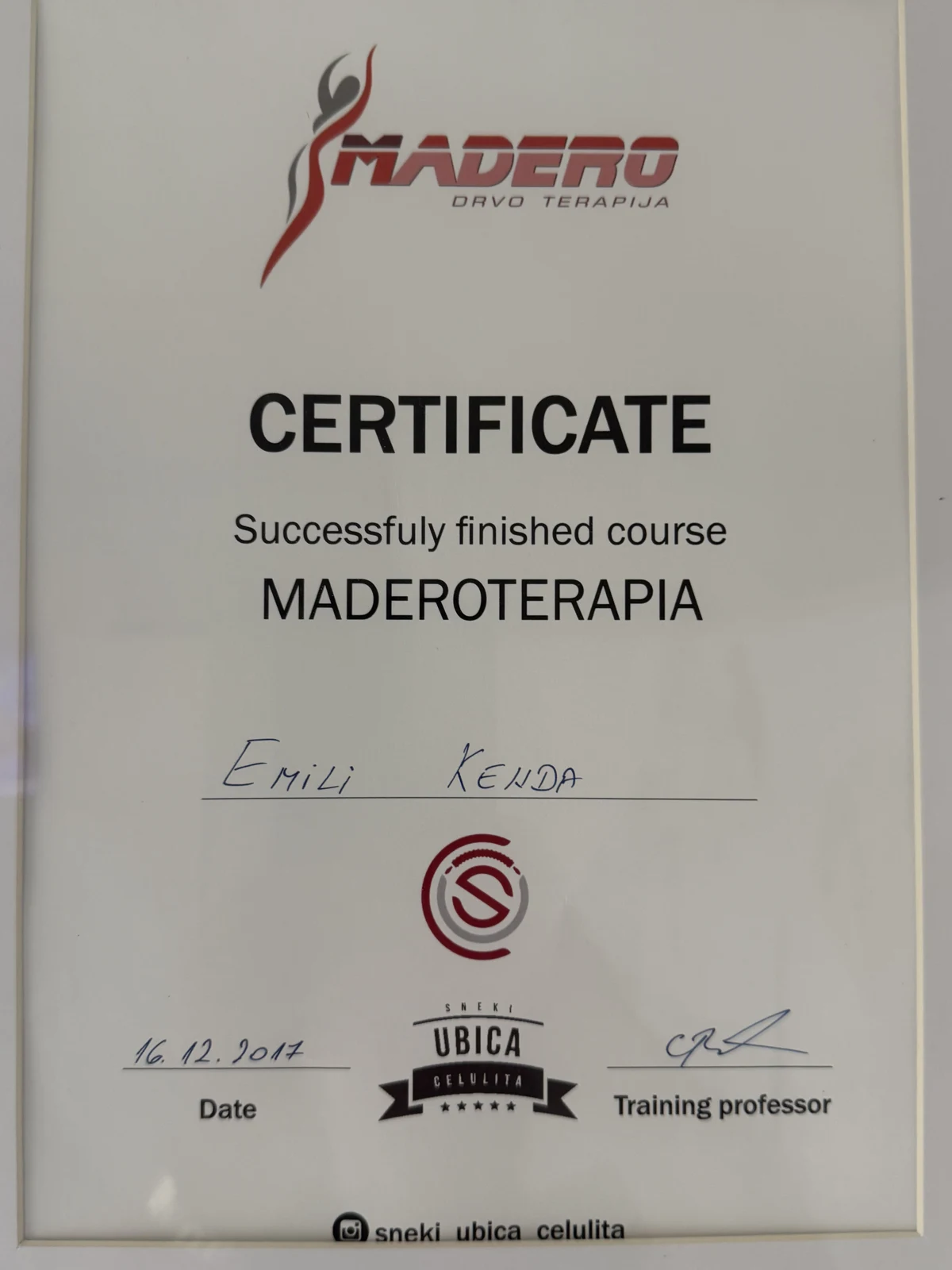 Zertifikat: Maderotherapie (Anti-Cellulite-Massage)